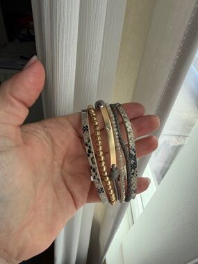 Multi-Row Snake Print and Gold Bead Wrap Bracelet